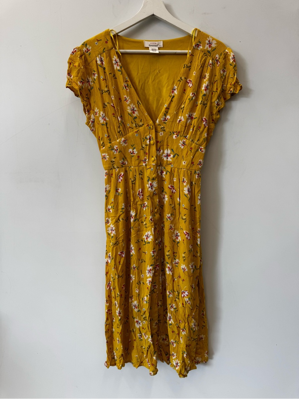 Urban Romantics floral yellow midi dress with a button-front size Large